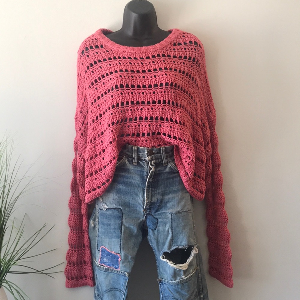 Moon & Madison Pink Crochet Sweater